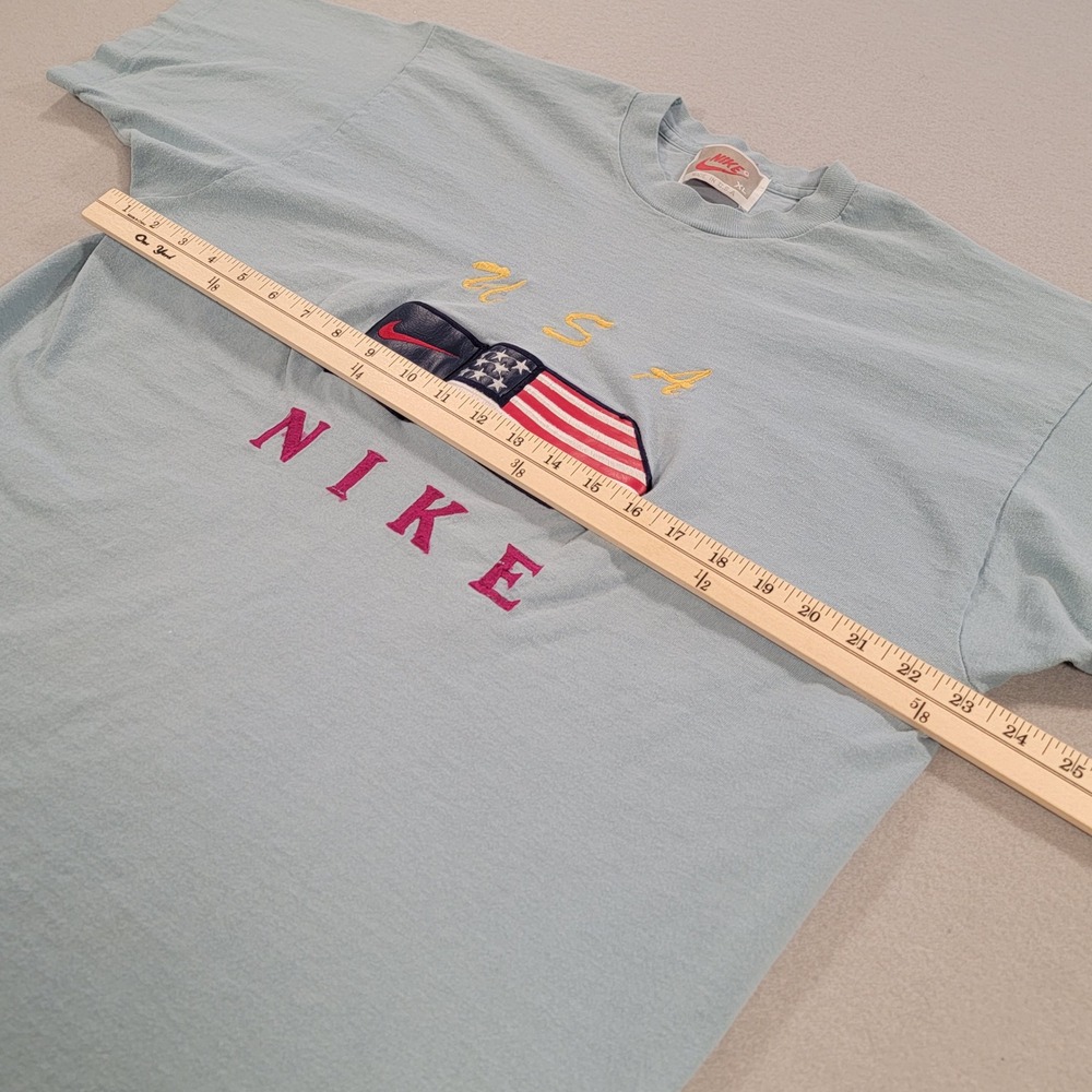 Vintage 90s Nike USA Flag Logo T Shirt Made in USA Blue Single Stitch Men's XL - Picture 5 of 13